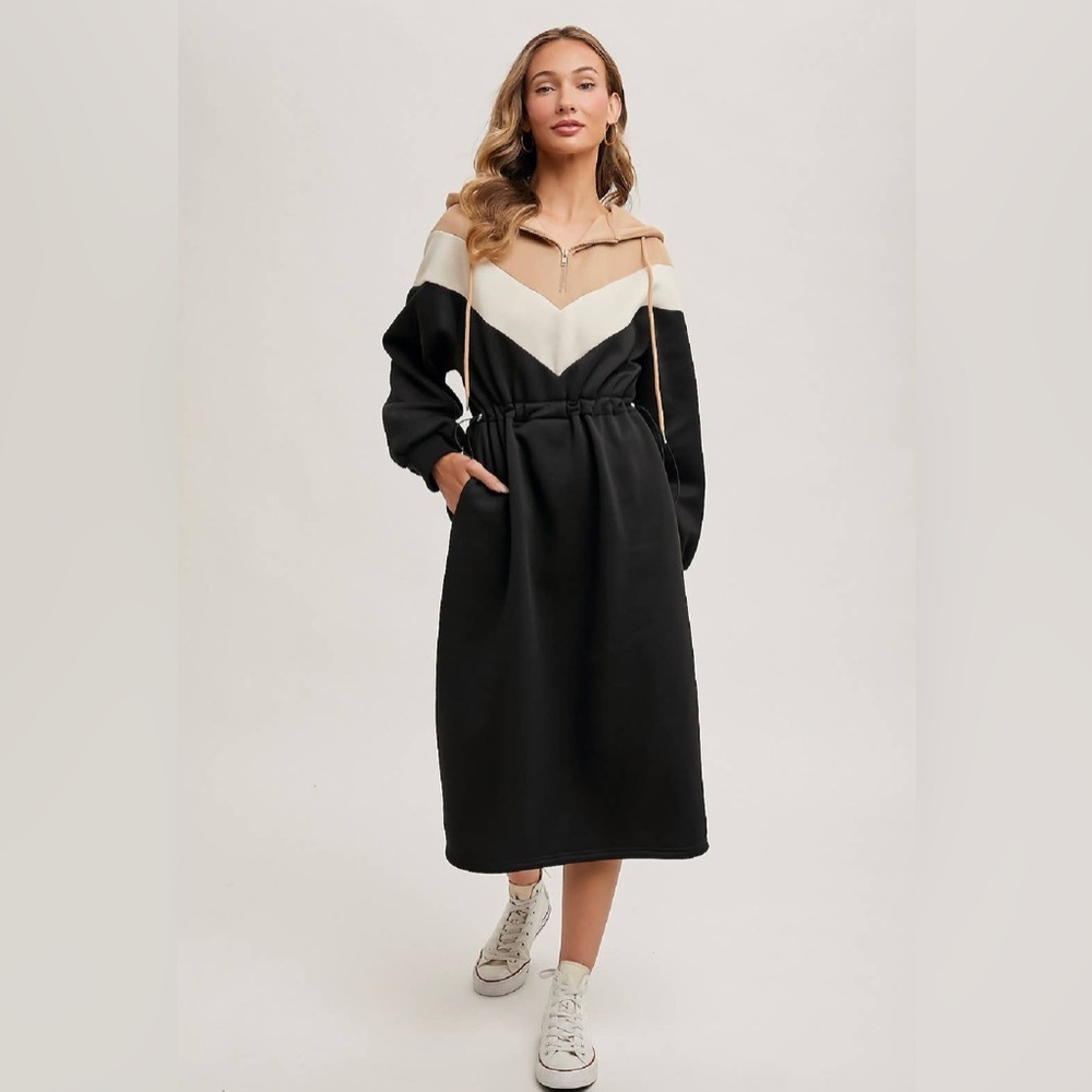 NWT Boutique Amelia Chevron Color Block Midi Hoodie Dress